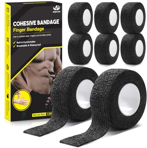 AnjoCare Self Bande de Bandage adhésive(Lot de 8),Bande élastique Respirante pour Le Sport,Bande de adhésive pour Poignets Cheville,Bande vétérinaire pour Les Chiens et Les Chevaux 2.5CM X 4.5M,Noir
