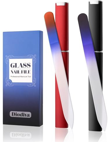 Glasnagelfeile, 2 mm dick, Kristallfeilen mit Etui, Fingernagelfeile für Naturnägel, doppelseitig geätzt, tschechische Glasfeilen für Reisen, feine Körnung, Nagelfeilen, Geschenkpaket, Strumpffüller,