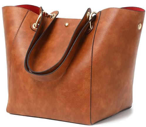sqlp Shopper Tasche Damen Groß Handtasche Ledertasche Big Tote Bag Henkeltaschen Arbeit Handtaschen für Damen Schultertaschen Amber Braun