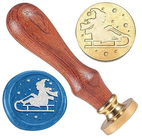 DELORIGIN Weihnachtswachs Siegelstempel Ski Rodel Wachsstempel Mit Holzgriff 25mm Siegelstempel Personalisiert Wachssiegel Retro Für Weihnachtsumschläge Einladungskarten Weinpakete