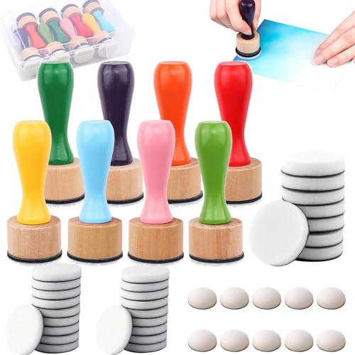 Lot de 47 tampons en mousse pour mélange d'encre, comprenant 8 mini outils ronds d'encre à alcool et 38 tampons de rechange, 1 boîte de rangement