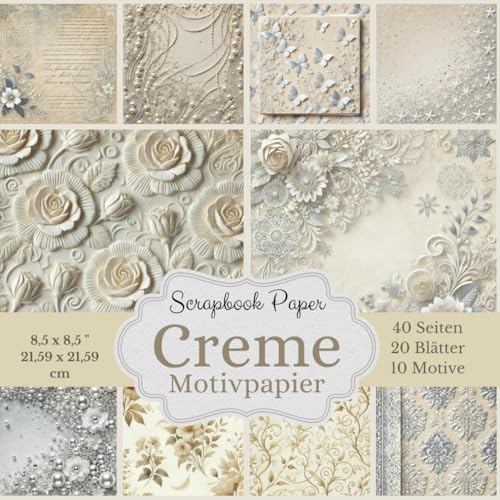 Scrapbook-Papierkollektion in zarten Cremetönen: einer Vielfalt an romantischen und vintage inspirierten Motiven. 20 Bastelpapiere (10 verschiedene ... 2x) Format: 8,5 x 8,5 Zoll (21,59 x 21,59 cm)