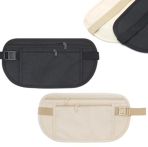 Norhogo 2 pcs Travel Money Belt Hidden Wallet, Money Belts for Travel Hidden Men, Money Waist Bag with Adjustable Elastic Strap for Security Pouch Passport Cash Money Waist Money Hip Pouch, 26 * 13cm