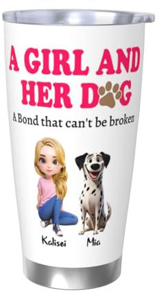 NOONATIVE Noonative Insulated Tumbler - Personalized Girl and Dog Bond with Woman and Cartoon Design - Birthday and Mother's Day Gift for Dog Lover