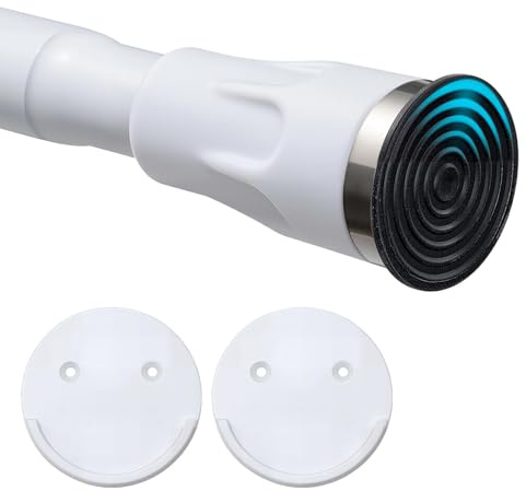 Stabile asta per tenda da doccia, colore bianco, regolabile da 107 a 221 cm, montaggio 3 in 1 senza fori (incollaggio, viti o morset), asta telescopica antiscivolo in acciaio inox per bagno, finestre