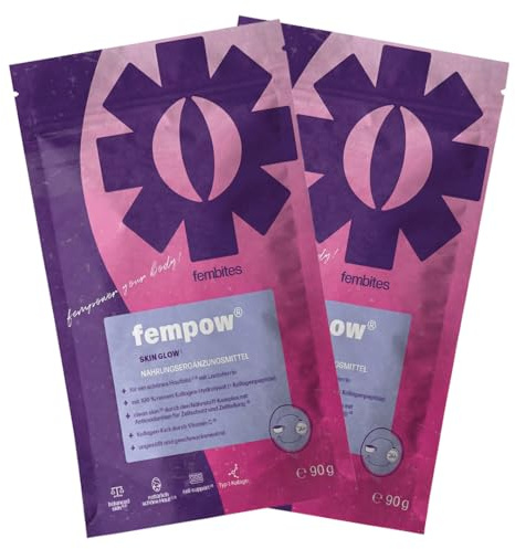 fempow Skin Glow - Kollagen-Pulver - Reine & Strahlende Haut - Festes Bindegewebe - Mit Lactoferrin, Biotin, Zink & Vitamin C - Laborgeprüft - 2x90 g