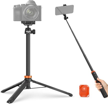 NEEWER Basics 59 Selfie Stick Stativ Kompatibel mit iPhone & DLSR Kamera, Kleines Metall Kompaktes Tragbares Reisestativ mit Fernbedienbarem Kugelkopf 2 in 1 Handyhalterung für Videoaufnahmen, TS04