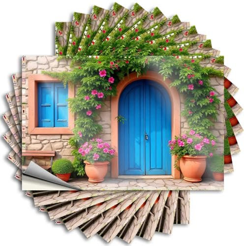 Car Stickers and Decals Blue Door with Pink Flowers Stickers Bumper Stickers Funny Signs for Bedroom(8X12CM)