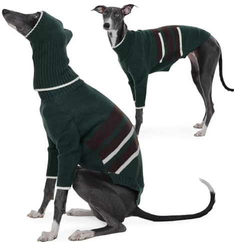 IECOii Warmer Hundemantel mit Beinen,Rollkragen Fleece Pullover mit Kapuze,Hundepullover für Große Hunde,Winterkleidung,Hundejacke für Kaltes Wetter,Whippet Mantel,Greyhound Pullover,Grün,3XL