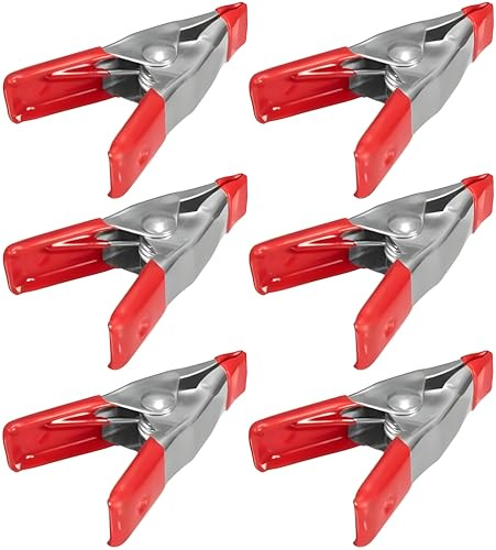6-Pack 6-Inch Heavy Duty Spring Clamps – Metal Spring Clip Set with 2.5” Jaw Opening, Rubber Coated Handles & Tips – Strong Grip Clamps for Woodworking, DIY, Photography, Crafting
