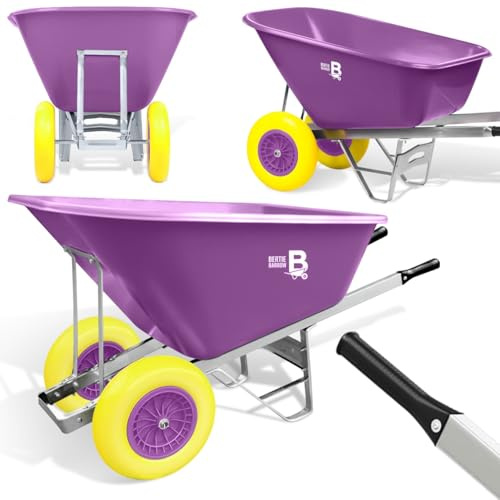 Equimed Garden Wheelbarrow - Extra Large Trolley with 200L Plastic Bucket, Puncture-Proof PU Wheels, Galvanised Frame (Purple/Turquoise)