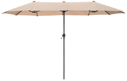 PHI VILLA Parasol de Jardin Extérieur,2x3,8m Parasol Double Face Rectangulaire avec Manivelle,Protection Solaire pour Terrasse, Résistant à l'Eau,Anti au vent,Beige