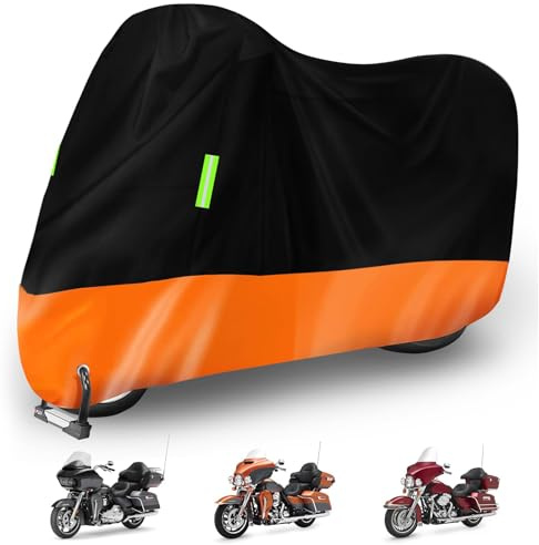 Bache Moto Exterieur Etanche,Housse Protection Moto Interieur Imperméable Protection Maximale contre Pluie, Poussière, UV 265*105*125CM pour Scooter Mobylette (Noir+Couleur Orange, 265*105*125CM)