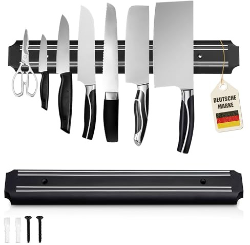 Instinktive-Oase® Magnetleiste Messerhalter magnetisch 33cm zweireihig | Messerhalterung extra stark | Magnet Messerleiste inkl. Schrauben & Dübel | für Küche, Werkzeug, Scheren | Edelstahl-Design
