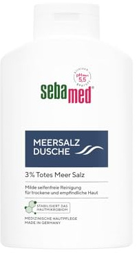 SEBAMED Gel douche au sel de mer 400 ml pour hommes et femmes, avec sel de mer mort original, nettoyage sans savon pour peaux sensibles et sèches