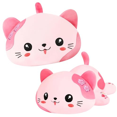 Jouet en Peluche Chat Kawaii Super Doux, Oreiller câlin Coussin en Peluche en Forme de Chat Mignon, Cadeau d'anniversaire pour Enfants, Filles et garçons de 3 Ans et Plus