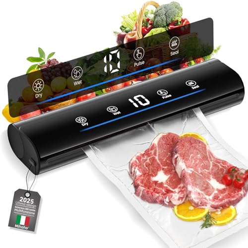 Macchina per sottovuoto, sigillatrice per fast food con display LED e promemoria vocale, sigillatrice ad aria con 20 sacchetti sottovuoto, sigillatrice multifunzione con modalità di sig (nero S)