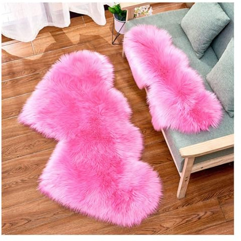 GOBIWM Tappeto a forma di doppio cuore, in finta pelliccia, morbido e soffice, lussuoso tappeto in finta pelle di pecora, decorazione per camere da letto e cameretta dei bambini, colore: rosa, 60 x