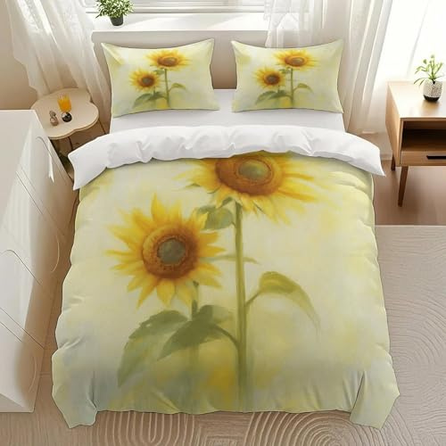 OGHNBV Sunflower Duo Bedding Comforter Sets Bedding Set 3 Pieces (1 Duvet Cover 2 Pillowcases) with Zipper Closure Lightweight