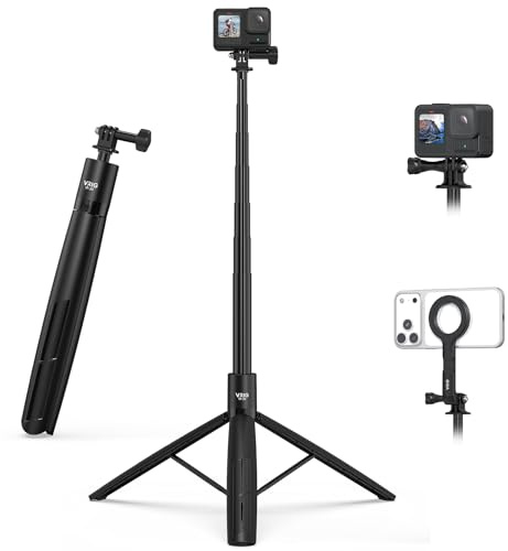 VRIG 180 cm Action Kamera Selfie Stick Stativ für DJI Osmo Action 5 Pro, Ausziehbarer Stativständer with 1/4 Schraube, Go Pro Adapter für Hero 13, Insta 360 Ace Pro 2 (TP-30 Stativ & Handyhalterung)