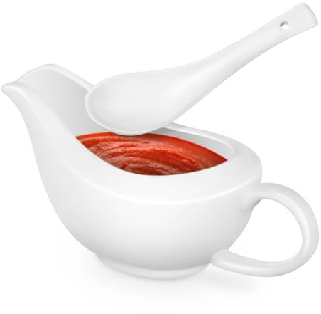 BAZEITFLOW Salsera De Blanca Para Salsa o Bistec Cuenco Para Servir Con Cucharón Para Cena De Navidad o Acción De Gracias Plato Para Condimentos