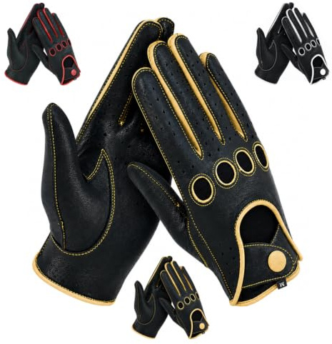 Swift Wear Men's Classic Genuine Real Soft Leather Chauffeur Driving Gloves Reverse Stitch Gloves Vintage Retro Style Goatskin Gloves Formal Classic Italian Design