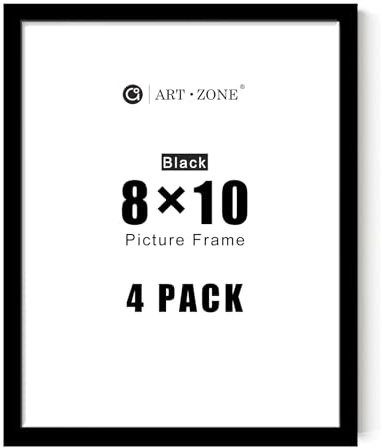 A ART·ZONE Schwarze Bilderrahmen, 20,3 x 25,4 cm, 4 Stück, Foto- und Posterrahmen-Set für Wanddekoration und Tischdekoration, minimalistische schwarze Rahmenkollektion
