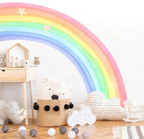 Regenbogen Wandtattoo für Kinderzimmer, Bunte Aquarell Wandsticker für Mädchenzimmer, Selbstklebende Wandaufkleber für Schlafzimmer & Wanddeko, Abnehmbar, Große 160x140cm Kinderzimmer Deko für Mädchen