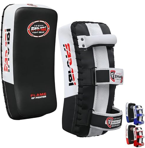 Farabi Sports Muay Thai Pad för Coaching, Träning, Kickboxning Curved Kick Pad, Thai Pads Strike Shield MMA Muay Thai Pads (Svart (Par))