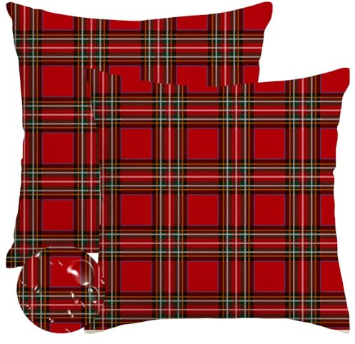 RABUSOFA Rot Kissenbezug 45x45 2er Set Kissen Weihnachten Kariert Weihnachtskissenbezüge Weihnachtsdeko Outdoor Winterdeko Xmas Deko Decorations Indoor (Rot, 45 x 45 cm)