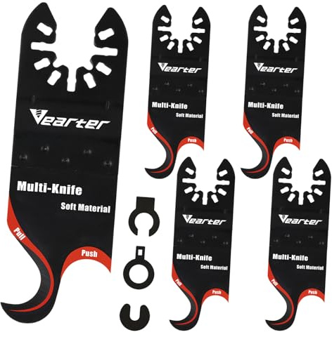 Vearter 5 Stück Multitool Sägeblätter Multi-Messer Hakenmesserklinge, Doppelhaken Multimaster Sägeblätter, Hakenklingen Oszillationswerkzeug für Dachschindeln, PVC-Teppich, Karton, Kunstrasen