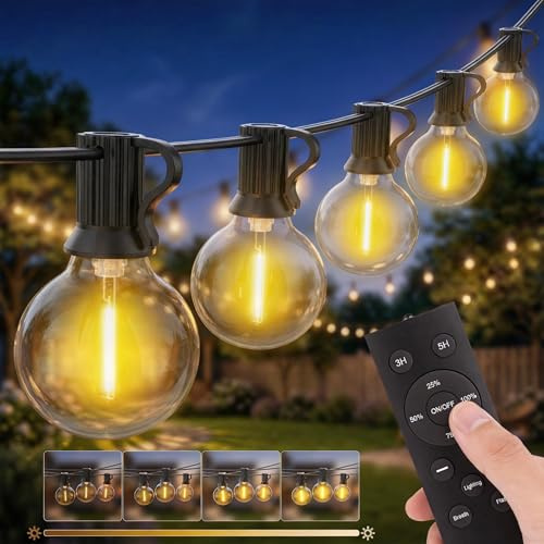 Catena Luminosa Esterno Luci Giardino - 60M G40 Led 60+2 Lampadine Esterno Filo Luce Calda Impermeabili con Telecomando Luci Per Gazebo da Esterno Decorative Campeggio Matrimonio per Balcone Terrazzo