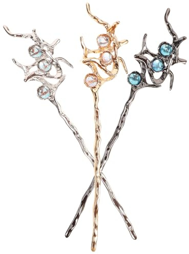 GLEAVI 3pcs Chinese Hair Sticks Gemstone Alloy Hairpins Traditional Style Hair Accessories for Women Styling and Buns Vintage Jewelry