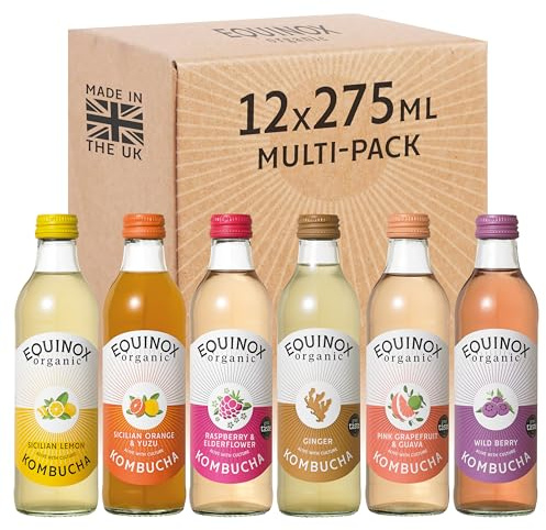 Equinox Kombucha Drink Mixed Flavours (12 x 275ml) | Authentic Craft Kombucha Drink Brewed in UK with SCOBY, Green Tea & Raw Cane Sugar | Sparkling Kombucha, Gut Friendly, No Sweeteners & 100% Natural