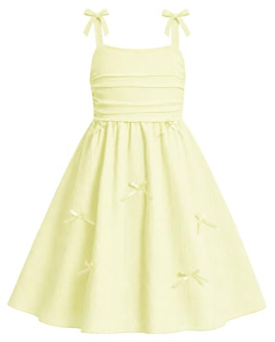 JiAmy Robe d'été sans manches pour fille - Robe trapèze à bretelles - Robe décontractée festive pour enfants de 5 à 13 ans, jaune, 5-6 ans