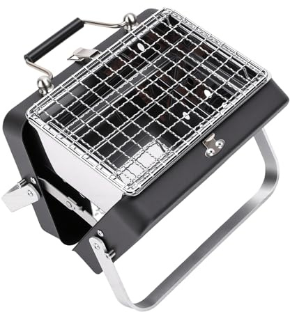 Asixxsix Mini Gril à Charbon Pliant, Barbecue Portable en Acier Inoxydable avec Conception de Valise, Gril à Charbon de Table, Barbecue D'extérieur pour Camping en Plein Air, Pique-nique