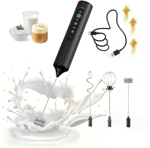 Electric Milk Frother 3-in-1 Handheld Mixer with 3 Attachments, 3 Speeds | For Home Baristas & Busy Moms, 3 Speeds (4700-5700 RPM), USB-C Rechargeable, 1500mAh Battery for Milk Foam, Eggs, Baby Food