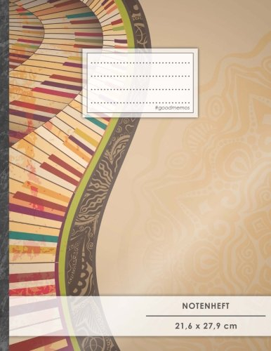 NOTENHEFT DIN A4 • 48 Seiten, 24 Blatt, 12 Systeme, „Farbige Tasten“ • Original #GoodMemos Schulheft • Mit Inhaltsverzeichnis und Seitenzahlen, Notenlineatur 14