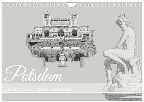 Potsdamer Sehenswürdigkeiten in Ink und Farbe (Wandkalender 2026 DIN A4 quer), CALVENDO Monatskalender: Handgefertigte Illustrationen von Potsdamer Sehenswürdikeiten digital coloriert. (CALVENDO Orte)