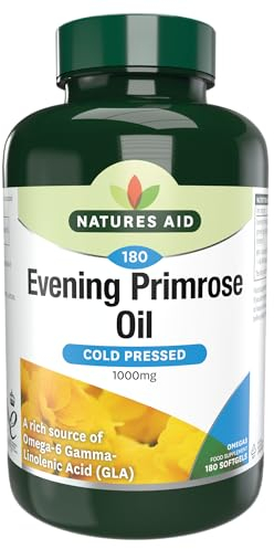 Natures Aid Evening Primrose Oil 1000mg – Cold Pressed Omega-6 GLA – Supports Hormonal Balance, Skin Health & Anti-Inflammatory Function – Non-GMO, Gluten-Free – 180 Softgels