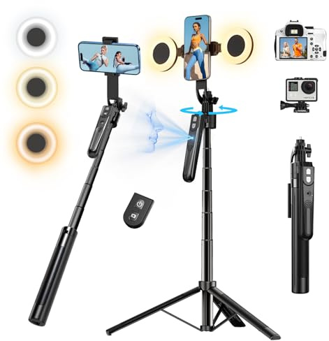 Trépied de suivi automatique du visage avec support de rotation à 360°, suivi de mouvement AI de 70,9, rotation de perche à selfie cellulaire avec télécommande, support de téléphone à détecteur de