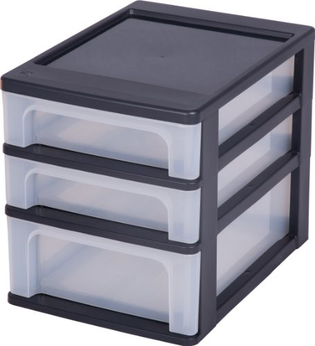 Iris Ohyama, Schreibtisch-Organizer mit 2 flache und 1 tiefe Schublade, Schwarz, Easy-Pull-System, A4, A5 & A6 Format, Schreibtisch Organizer für Büro, Schule, Schreibwaren, BPA-frei, Drawer, OCH-2021