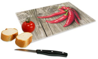Glas-Schneidebrett mit Motiv im Peperoni-Design, Grösse 20x28,5cm