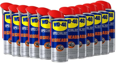 WD-40 Specialist Degreaser Spray, Softens Grease, Residue-Free, 500ml x12 | WD40 Solvent-Based Degreaser for Buildup of Grease, Oil, Grime From Car Engine, Chains, Mechanical Parts & All Metal Surfaces