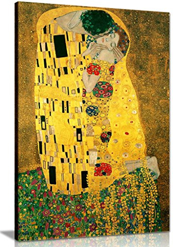 Panther Print Gustav Klimt Leinwanddruck, Der Kuss, A0 91x61cm (36x24in) | Fertig zum Aufhängen auf massivem Kiefernrahmen, Bilder für Wohnzimmer, Schlafzimmer, Flur, UV-beständige Tinten