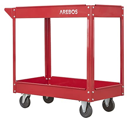 Arebos Carrello da officina | Carrello a rulli | 2 scomparti | rosso