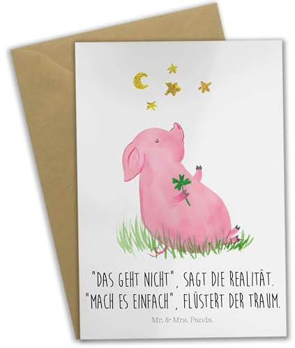 Mr. & Mrs. Panda Grußkarte Schwein Glück - Geschenk, Glücksbringer, Lustige Sprüche, Sterne, einladungskarten, Motivation, Träume, hochzeitskarten, Ziele, weihnachtskarten, osterkarte, Beileidskarte