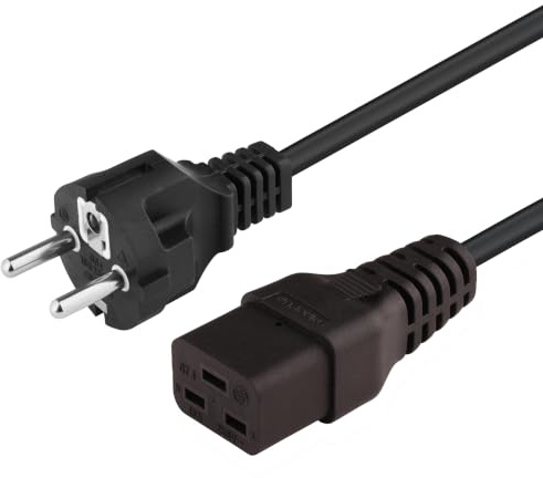 PremiumCord Strömkabel 230 V 1,5 m, Med Skyddskontakt Till IEC-Uttag C19, IEC 320, PC 3-Polig, 16 A, Svart