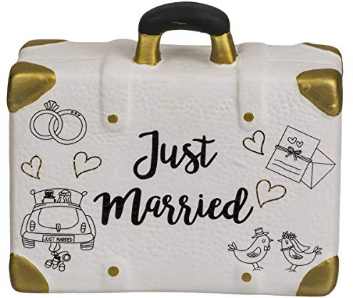 Out of the blue Hucha Valise jeunes mariés en Céramique/Dimensiones : 14 x 5 x 13 cm