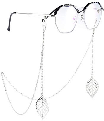 Yienate Bohemia Damen Brillenketten – Brillen-Zubehör mit Blatt-Anhänger – Brillenband-Halter – Sonnenbrillen-Halteband (Silber)